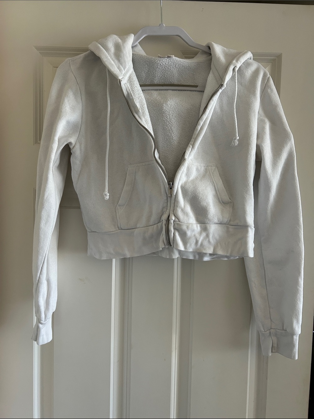 Brandy Melville/j galt White Zip-Up Hooded Jacket